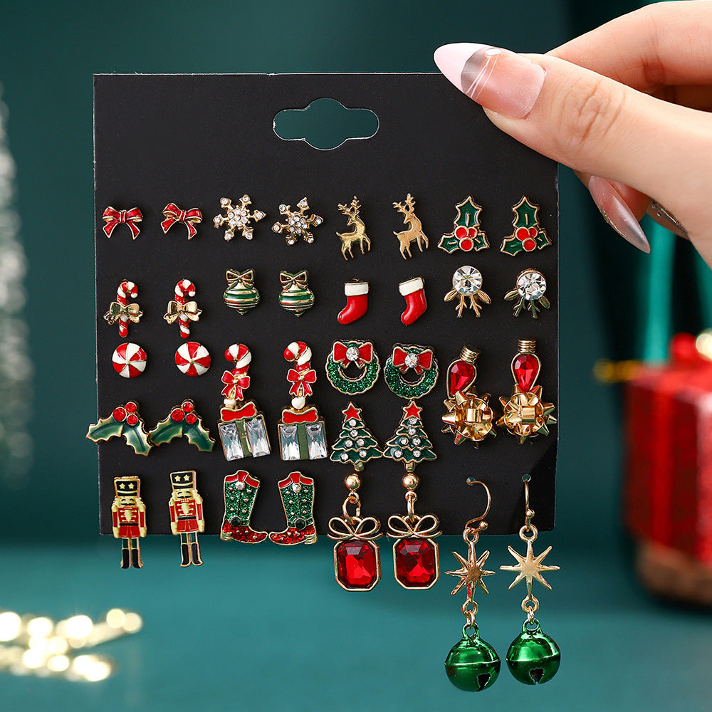 20 Pairs40 Pieces Christmas Tree Shiny Snowflake Christmas New Studs